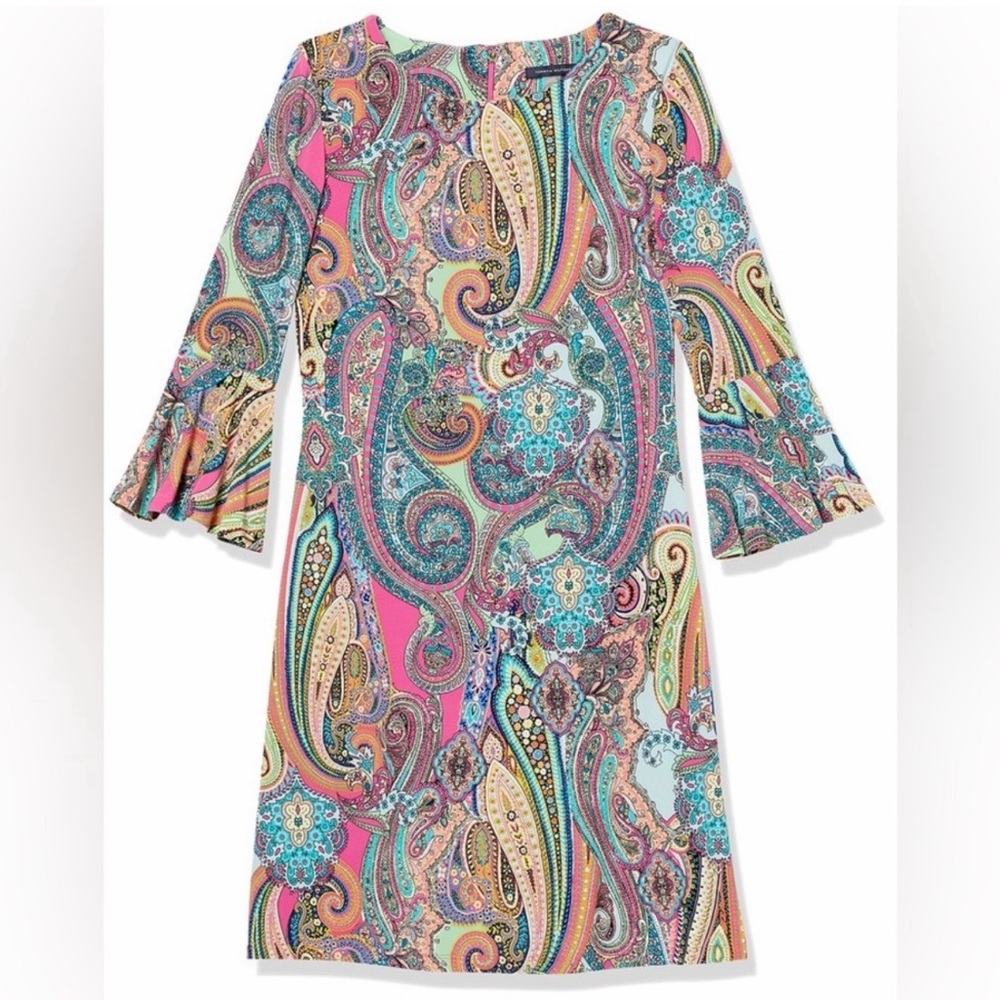 Tommy Hilfiger Womens Paisley Print Bell Sleeve Shift Dress
